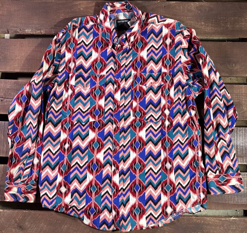 Frontier Series Mens Aztec Pattern Western Shirt Long Sleeve Size L